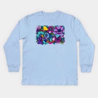 Psychedelic Garden - Flowers and Mushrooms Kids Long Sleeve T-Shirt